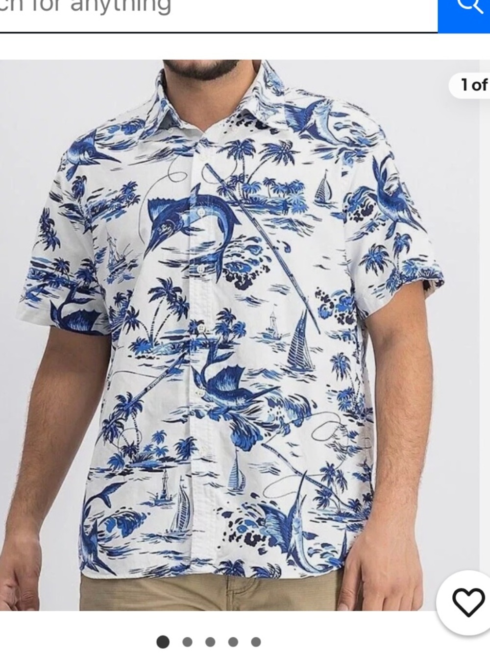 Ralph Lauren Marlin Sailboat Hawaiian Shirt 2X Blue White Fishing Button Down